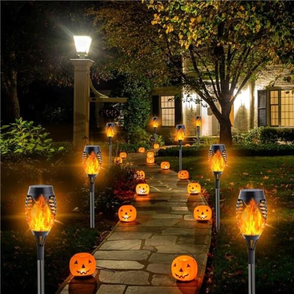 12-Pack Orange Solar Halloween Lights Outdoor for Halloween Decorations - Picture 2 of 12